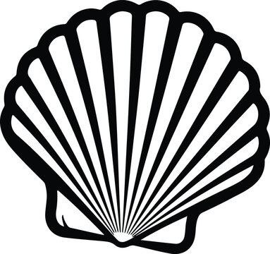 Vector Seashell scallop black and white outline seashell silhouette illustration