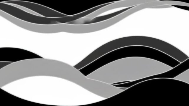 Abstract grayscale waves of varying thickness and opacity create a dynamic, flowing composition