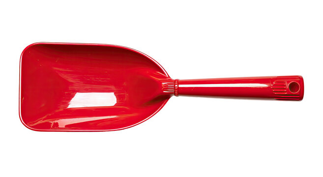 Red plastic scoop on black background