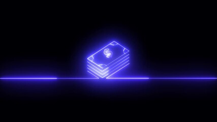 Glowing neon line amer icon currency dollar sign icon isolated on transparent background. dollar banknote icon. glowing neon dollar banknote icon animation stacked dollar bills representing finance,  - Powered by Adobe