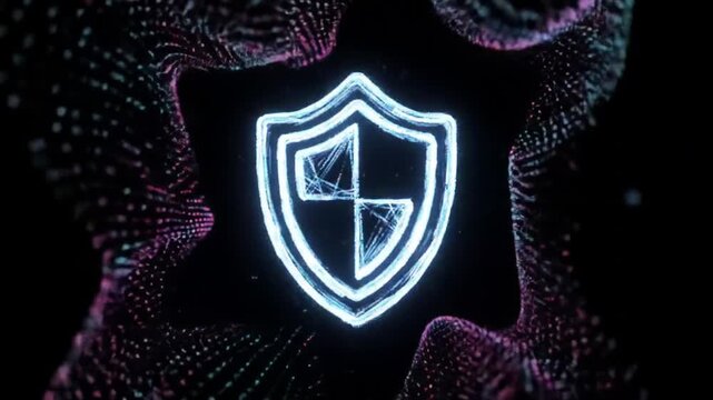 Animated Cyber Security Shield with Digital Particle Effects