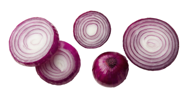 Red onion slices arranged
