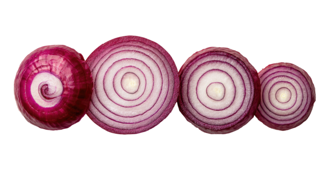 Close-up slices of red onions