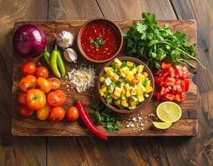 Fresh Salsa Ingredients on Rustic Wood Board