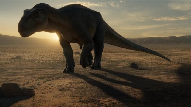 Epic Majestic Argentinosaurus in a Vast Desert at Dawn. Desolate, powerful, and awe-inspiring scene
