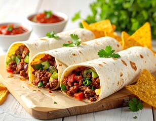Delicious Beef Burritos with Salsa and Chips