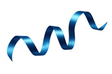 Blue satin ribbon twirling on transparent background