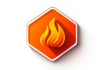 Stylized orange hexagonal icon with a flame symbol casting a long shadow