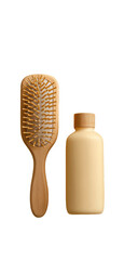 Obraz premium Wooden hairbrush & light beige bottle