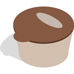 Isometric 3D brown and beige single serve coffee creamer cup with shadow isolated on transparent background