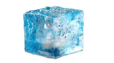 Frozen cube, translucent blue, air bubbles