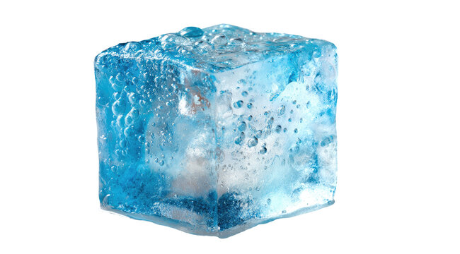Frozen cube, translucent blue, air bubbles