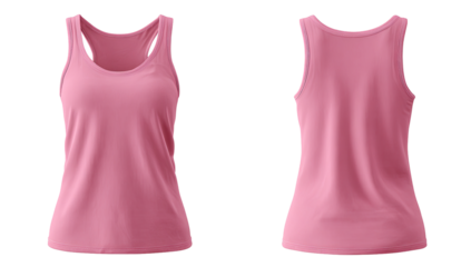 Front and back view of a plain pink tank top