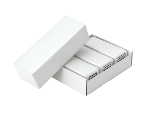 White rectangular box with three smaller white boxes inside
