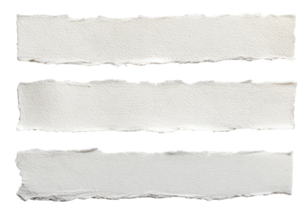 Three torn strips of off-white paper