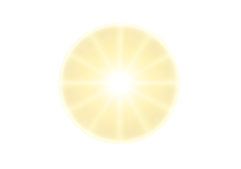 A bright yellow sunburst with lens flare effect, isolated on transparent background