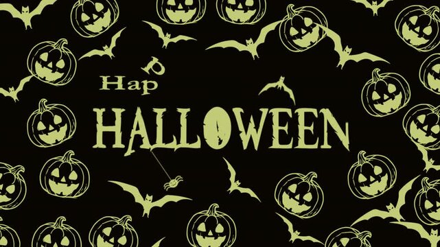 Seamless halloween bat pumpkin doodle pattern illustration animation for festive wallpapers, motion backgrounds, seasonal digital ads, branding visuals, and artistic spooky decor