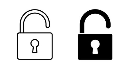 (Editable) Adobe Illustrator Artwork; Premium Quality Line Art and Silhouette (Pack) - Illustration comparing open and closed padlocks; symbolizing security levels or status
