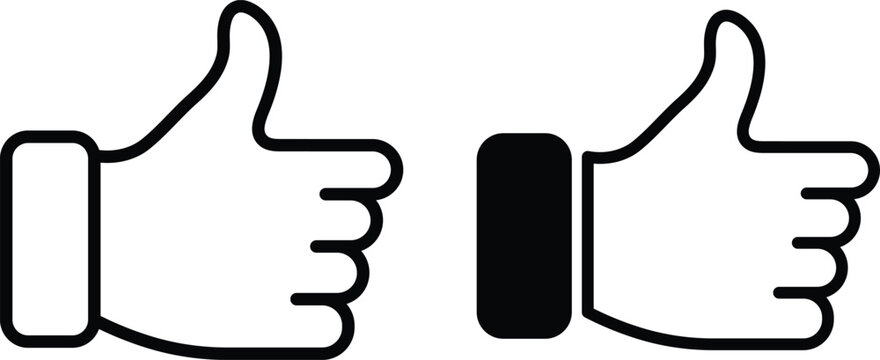 (Editable) Adobe Illustrator Artwork; Premium Quality Line Art and Silhouette (Pack) - Two simple thumbs up icons indicating positive feedback and agreement