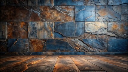 Rustic Interior Design Featuring a Striking Wall of Textured Stone Tiles and a Dark Wood Floor