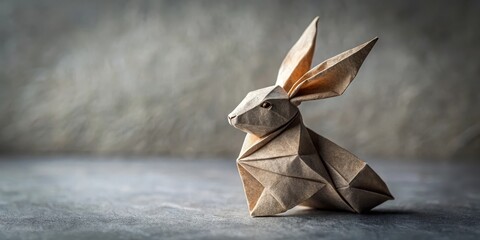 Intricate Paper Hare A Delicate Origami Creation Displayed on a Textured Surface