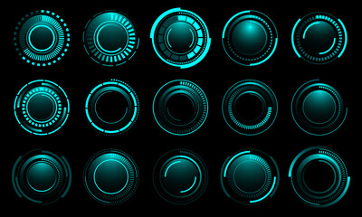 Set of sci fi blue circle user interface elements technology futuristic design modern creative on black background vector