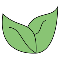 Simple illustration of two green leaves with black outlines on a white background