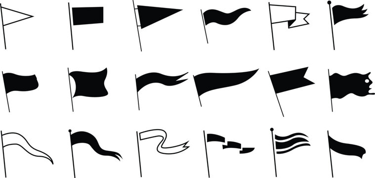 Vintage black waving flag emblem set vector retro pennant banner collection badge design.