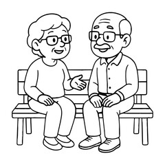 Elderly couple sitting bench vector