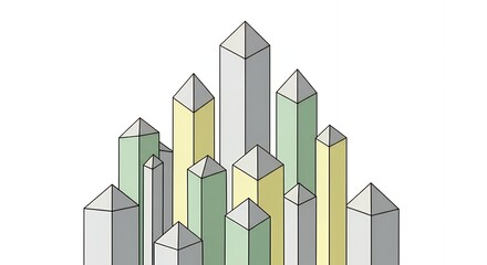 Fototapeta premium Geometric Abstract Cityscape with Pastel Towers and Sharp Peaks