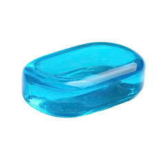 Oval-shaped, translucent blue object on black, appears to be a soap dish