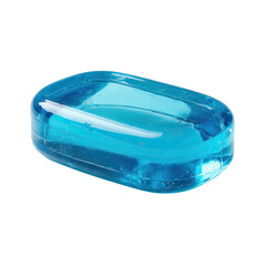 A translucent, rectangular object with a grooved interior, appearing cyan on a black backdrop