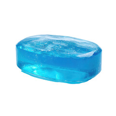 Oval, translucent, cyan bar. Likely soap or candy, rendered against a black background