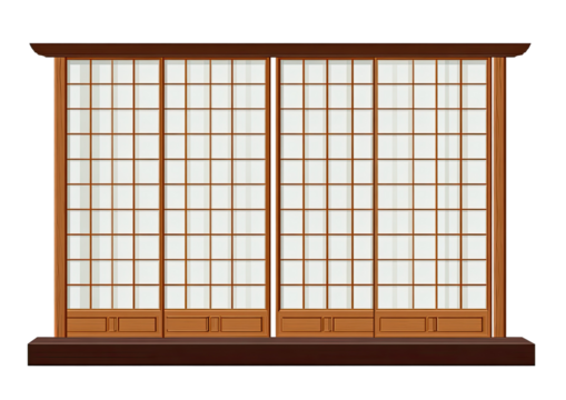 A simplified, flat illustration of traditional Japanese shoji sliding doors