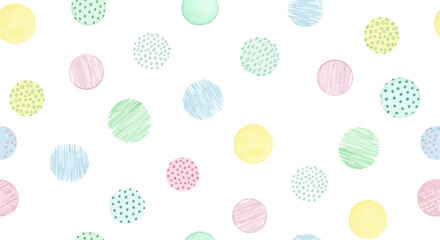 Seamless Pastel Polka Dot Pattern - Whimsical Watercolor and Sketch Texture Background