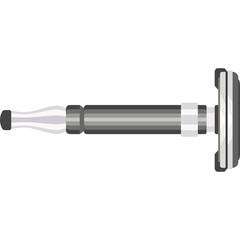 Cartoon Vector Illustration Of A Chrome Safety Razor With A White Handle On A Transparent Background