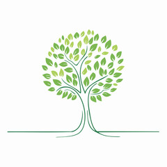 A serene illustration of a tree with lush green leaves standing alone viewed from the side