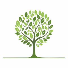 Green tree vector illustration with green leaves, symbolizing nature, growth, and ecology for spring or summer design art element