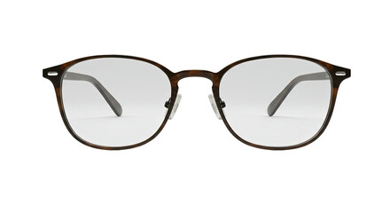 Classic round eyeglasses with brown tortoiseshell frame isolated on white background, perfect for optical stores or vision care promotions