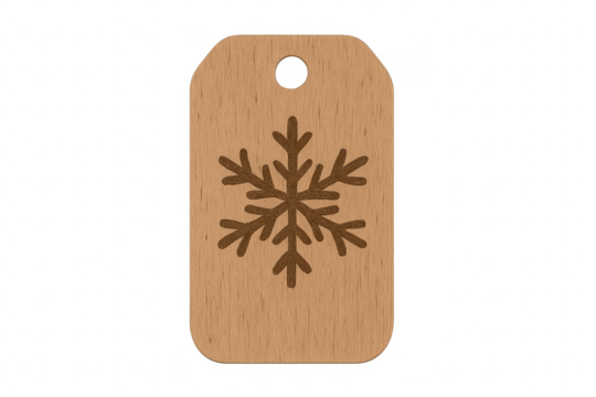 Wooden tag featuring engraved snowflake for christmas holiday