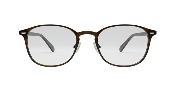 Classic round eyeglasses with brown tortoiseshell frame isolated on white background, perfect for optical stores or vision care promotions