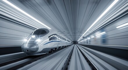 Obraz premium High-speed hyperloop train traveling at incredible velocity through a futuristic illuminated tunnel concept