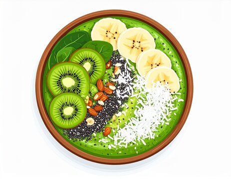 Healthy Green Smoothie Bowl Vector &ndash; Minimal Flat Design