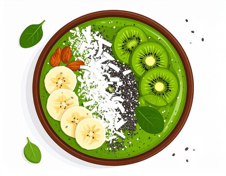 Healthy Green Smoothie Bowl Vector &ndash; Minimal Flat Design