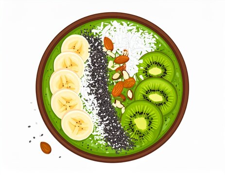 Healthy Green Smoothie Bowl Vector &ndash; Minimal Flat Design