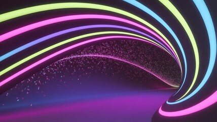 Abstract Neon Tunnel with Particle Effects and Glowing Light Trails in a Futuristic Cyberpunk Atmosphere