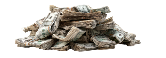 A large pile of bundled banknotes