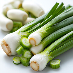 Harvesting fresh green onions in a vibrant garden culinary delight close-up view organic experience