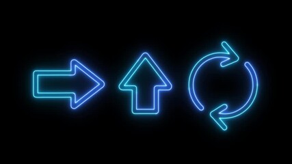 Neon Arrow Icons Forward, up, and circular looping arrows illuminated in cool blue neon, symbolizing direction and process.