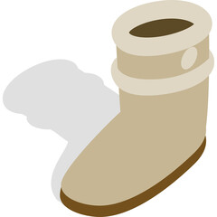 Isometric Light Brown Winter Boot With Fluffy Collar and Shadow on White Background
